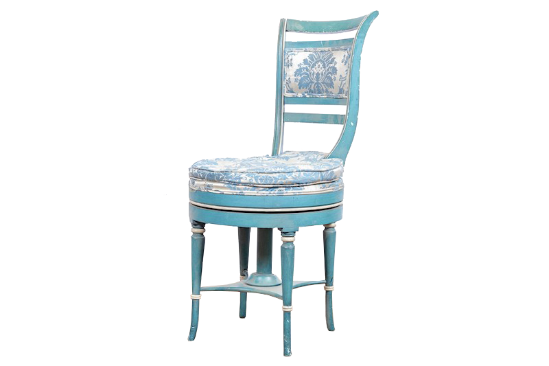 A MCM swiveling music room chair by Biedermeier in blue and cream finish